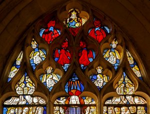 Vindue, der viser Gud, engle og over Kristi andet komme af French School